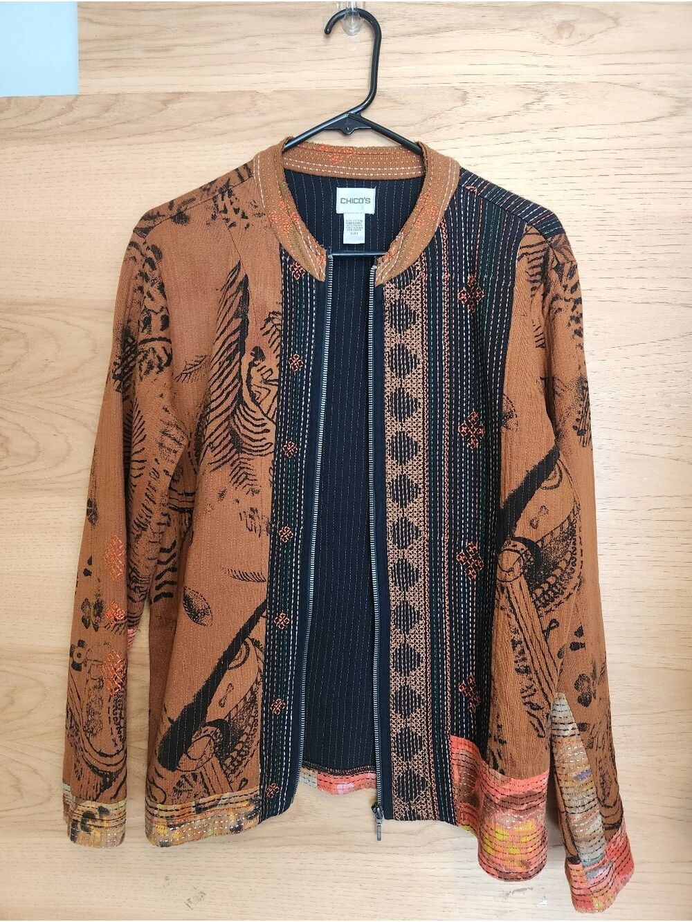 VINTAGE CHICO'S 90s ART TO WEAR KANTHA EMBROIDERED COTTON JACKET S/M SIZE 1 - Picture 11 of 11